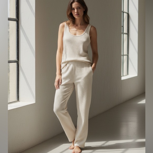 Windsor Pants - Comfy 2 piece tank and pants Waffled Cream Textured  Set ( small)